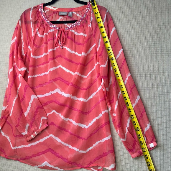 Chicos Semi Sheer Long Sleeve Tunic Top Womens Size 2 (large) Beaded Pink/Orange - Picture 10 of 13